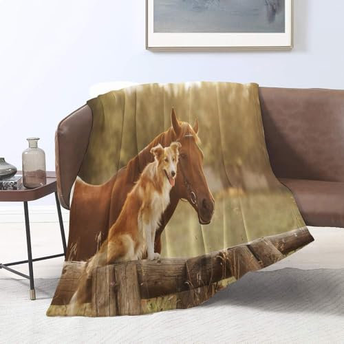 Kuscheldecke Flauschig Pferd Hund 3D Decke 220x240 Nutztiere Wohndecke Pferd Weich und Warme Flanell Fleecedecke für Sofadecke Couchdecke Tagesdecke 3821m