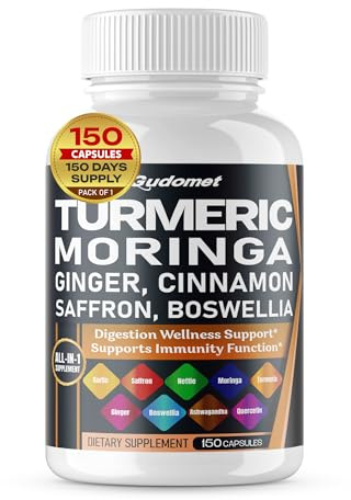 Turmeric Moringa Ginger Boswellia Quercetin Cinnamon Saffron Tart Cherry Odorless Garlic Nettle -150 Capsules