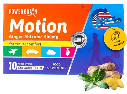 Travel and Motion Sickness Tablets - 500mg Chewable Ginger Rhizome Tablets - Non-Drowsy Nausea & Vomiting Relief - 10 Tablets (Mint)