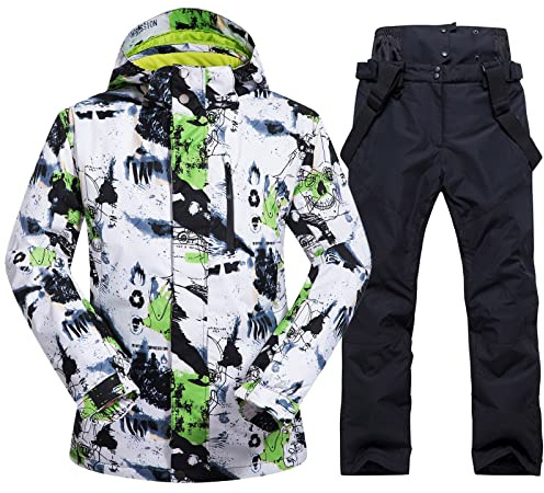 HOTIAN Giacca da sci da Uomo e pantaloni Set Giacca e Pantaloni da Snowboard Antivento e Impermeabile invernale Calda per Il Lavoro All'aperto Sci Pesca Equitazione Moto