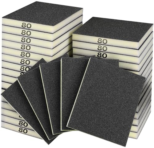 Sruhrak 18 Stück Weich Schleifschwämme, Nass und Trocken, Körnung 80 | Doppelseitig, Korund-Körnung, waschbar & wiederverwendbar, für Holz, Kunststoff, Metall, flexibel & reißfest,Beige