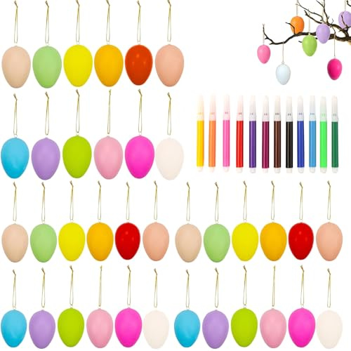 WUERKIYA Bunte Ostern hängende Eier, Ostereier Plastik Bunt, Ostereier zum Aufhängen Groß und Klein - Plastikeier zum Bemalen und Aufhängen - Perfekte Osterdeko für Drinnen und Draußen