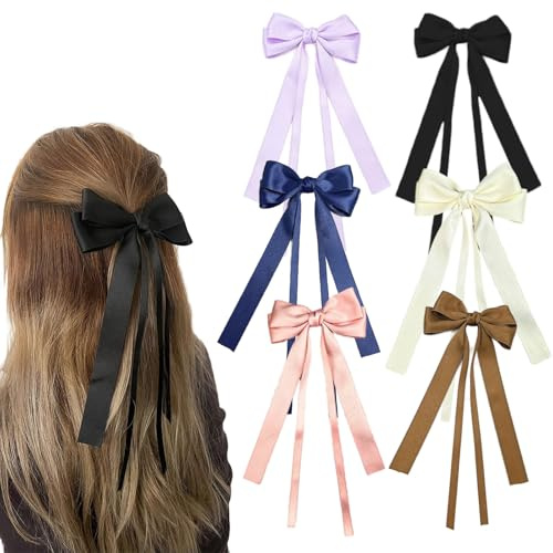 SacJkt Haarklammer Schleife, Haarschleife, 6 Stück, Metallklammer Haarschleifen mit Quaste, lange Schleifenbänder, Elegante Haarschleifen-Clips für Frauen & Mädchen