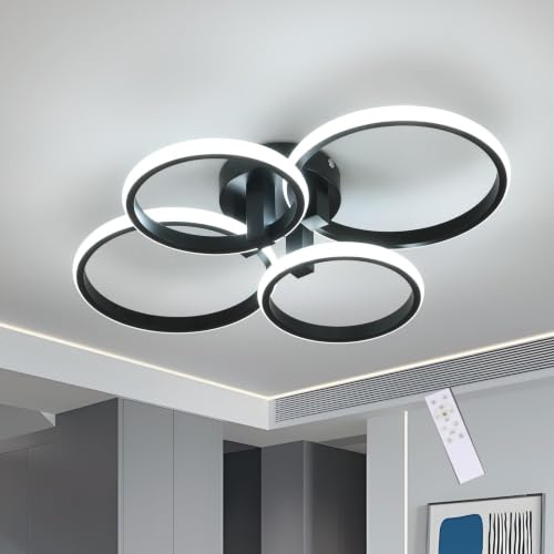 SENQIU Moderne LED Deckenleuchte Dimmbar mit Fernbedienung 76W 3000K-6500K | mit Speicherfunktion, Runde LED Deckenlampe, Acryl Deckenbeleuchtung für Schlafzimmer, Wohnzimmer, Esszimmer, Küche, Schwarz