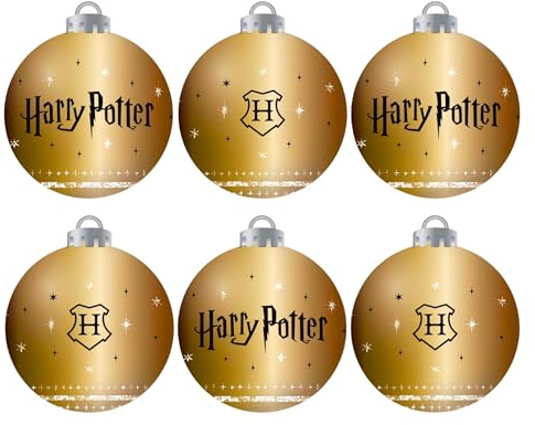 Harry Potter Weihnachtskugeln, Hogwarts Weihnachtsdekoration, Packung mit 6 Weihnachtsdekorationen, Weihnachtsbaumkugeln, Hogwarts Weihnachtsdekoration | Gold