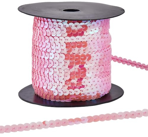 CABODYALS 91.44M 6mm Rose Paillettes Garniture Paillettes Bande Élastique Paillettes avec Paillettes en Plastique Ruban à Paillettes Rondes Plates Scintillantes avec Bobine pour la Fabrication de Nœud
