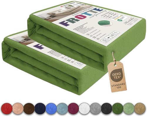 Sesto Senso Lot de 2 draps-housses, 120 x 200 cm, vert foncé, pour surmatelas, en tissu éponge, avec élastique, 100 % coton