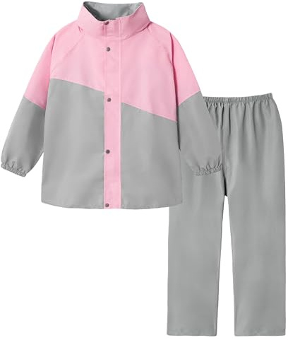 Volunboy Enfants Imperméable à Capuche Boutons Manteau Veste de Pluie et Pantalon Combinaison pour Fille Garçon