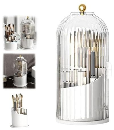 Porta spazzolino da denti nascosto, organizer per pennelli da trucco, girevole a 360°, impermeabile, antipolvere, porta pennelli da trucco con coperchio scorrevole (bianco)