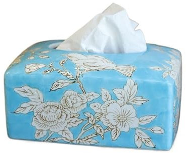 Taschentuchspenderbox, Taschentuchhülle, Taschentuchbox-Halter im chinesischen Stil, Keramik for Kosmetiktücher, Servietten, Trocknertücher, perfekt for Badezimmer, Schreibtische, Arbeitsplatten(Blue)