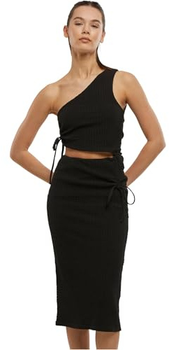 Urban Classics Damklänning, damer, Cut Out jerseyklänning, figurnära one-shoulder-klänning med utskärning detalj, mjukt jerseymaterial, storlekar XS – XL, svart, S