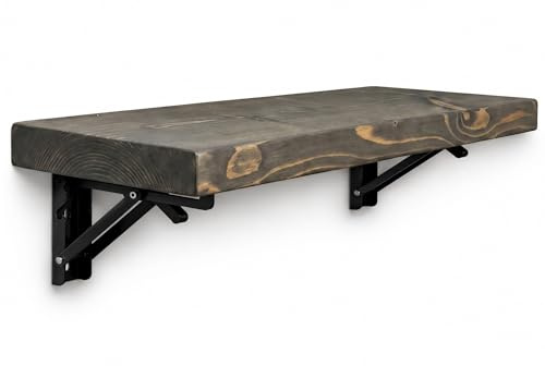 MKGT Rustic Folding Wall Mounted Breakfast Bar Table – Space Saving Fold Down Shelf Desk with Heavy Duty Brackets for Kitchen & Small Spaces (Driftwood, 100cm)