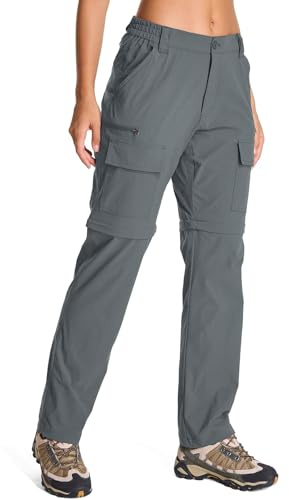 Jessie Kidden Pantaloni impermeabili da donna, per camminare, escursionismo, cargo, convertibili, leggeri, ad asciugatura rapida, protezione UV UPF 50+, zip off Capri, Grigio, 48