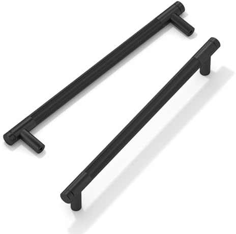 FURNIWARE 10 piezas de tiradores para armarios negro mate, tiradores para puertas de armario con distancia entre ejes de 192 mm, tiradores para muebles con estriado, tiradores modernos para puertas