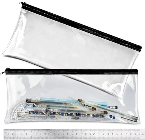 Lot de 3 Trousses à Crayons Transparentes pour examens, Trousse à Crayons en PVC imperméable, Sac de Rangement Polyvalent pour Papeterie, Articles de Toilette, Maquillage, Voyage et Fournitures de