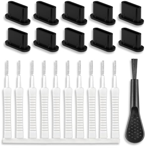 SGERUFZ 22 Kit de Limpieza USB y Tipo C para Móviles, Cepillos de Limpieza para Puertos de Teléfono, Conector Antipolvo de Metal, Cepillos para Altavoces y Auriculares, Protector de Polvo