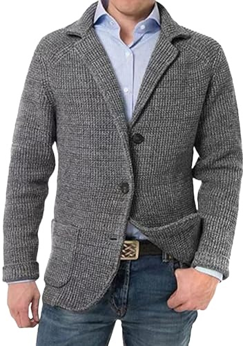 Herr kavaj stickad cardigan sjal krage knapp stickad cardigan tröja slim fit kabel stickad knapp ner tröja, GY2, M