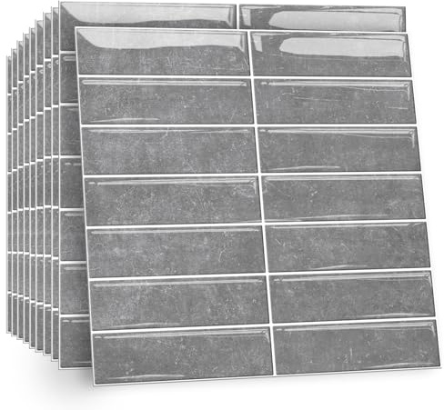 TOARTi 10 Sheets 2D Self Adhesive Wall Tiles,12×12inch Stick On Wall Tiles Kitchen Splashbacks for Walls,Tile Stickers Peel and Stick Backsplash Splashback Decals Tile 8