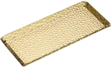 SMASOLO Vassoio Rettangolare in Acciaio Inossidabile Color Oro con Design Martellato Organizer Gioielli e Supporto Asciugamani Multiuso per Cucina Bagno e Soggiorno Resistente e