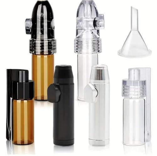 AEIXYA 7 Pezzi Confezione Da 5 Strumento Per Polvere Di Spezie, Bottiglie Di Vetro Impermeabili, Dispenser Per Snuff Bottiglia Di Vetro Con Micro Imbuto Per Viaggi All'Aperto