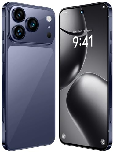 COTSRGT Smartphone I17 Pro Max Débloqué 5G sous Android 15, Double SIM, avec Double Caméra 108 MP 78 MP, Batterie 8000 MAh en Veille, 16 Go RAM 1 to ROM, Processeur 10 Cœurs,Blue-7.3 inch
