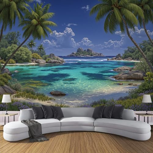 Resort Isla Papel Pintado Panorámico Tropical Selva 200 x 140cm Fotomurales Seda, Murales Decoración de Pared Póster de Pared 3D Para Salón, Dormitorio, Estudio