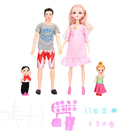 ZLXCAOB Famille Poupée Ensemble Enfants Mignon Papa Enceinte Maman Fils Fille Bébé Poupée avec Accessoires Cadeau De Vacances