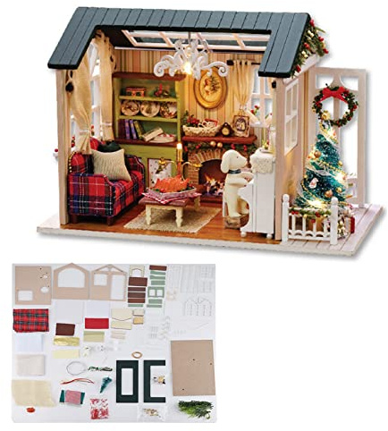 ERYUE Kit Fai da Te per Casetta in Legno con Luce LED, Modello di Casa Artigianale in Stile retrò Americano, Esercizi Pratici per Bambini, Amici, 451g