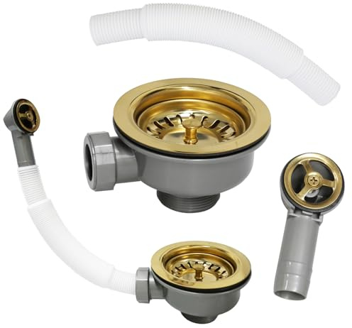 Inodiref 114 mm avloppssats diskbänk, avloppssil med bräddavlopp, rostfritt stål