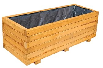 XXL Pflanzkübel Holz 100 cm – Extra Stabiler Blumenkasten Rechteckig, Wetterfester Pflanzkasten für Balkon, Terrasse & Garten, Hochbeet aus 3 cm Massivholz D26 (Eiche, 100x40x36 cm)