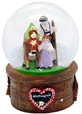 30062 Souvenir Schneekugel Almabtrieb Hüttengruß 65mm Durchmesser - Reiseandenken Deutschland Mitbringsel Schüttelkugel