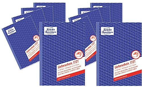 AVERY Zweckform 1721-5 Lieferscheine mit Empfangsschein (DIN A5, mit Empfangsschein, 3 x 40 Blatt) im 10er Pack weiß, gelb, rosa