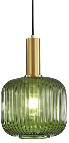 HJXDtech Industrial vintage medium pendellampa modern retrostil Drop taklampa hängande lampa grönt glas lampskärm med polerad mässing lampsockel