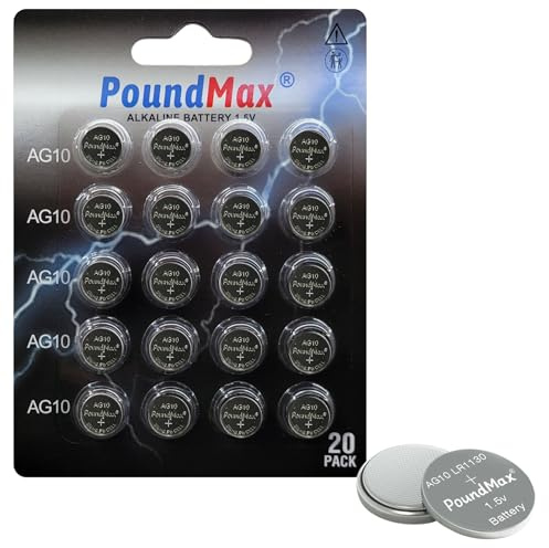 20 Stück AG10 LR1130 Alkaline Knopfzelle Batterie, 1,5V, Alkaline Knopfzellen auslaufsicher & mit Langer Haltbarkeit - LR54, V10GA, RW49, G10A, 189, GP189, L1130, 89A