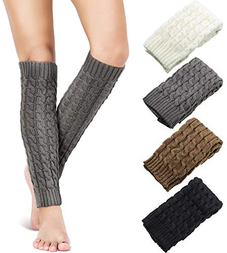 SATINIOR Syhood 4 Pairs Cable Knit Leg Warmers Women Winter Knitted Crochet Knee Boot Stockings Cuffs Long Legging Socks(Black, White, Dark Grey, Coffee,Classic)