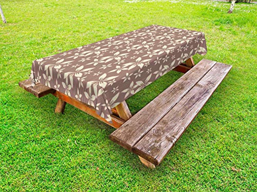 ABAKUHAUS Blumen Outdoor-Tischdecke, Pastell Frühlings-Blumenstrauß, dekorative waschbare Picknick-Tischdecke, 145 x 305 cm, Warm Taupe Hellrosa