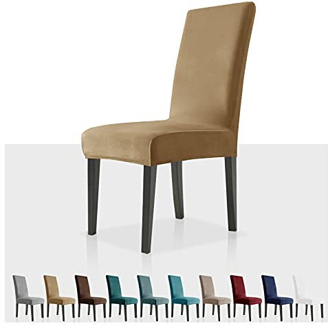 MAXIJIN Stretch Velvet Chair Covers for Dining Chairs Set of 6 Removable Velour Dining Chair Covers Plush Chair Slip Covers for Dining Room,Hotel,Kitchen,Ceremony (Camel, 6)