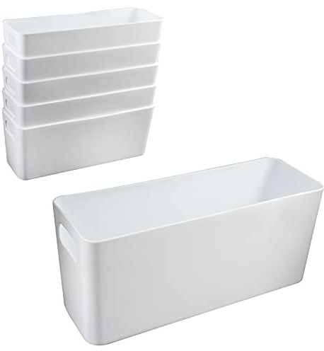 6x Ordnungsboxen 10cm hoch WEIß 20x10x10cm 1,4L Kunststoff Bad Korb Schrank