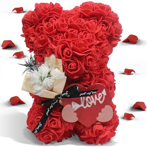 Orso Rosa, Orsacchiotto Rosa, Fiori Artificiali - Il Miglior Regalo per Donne, Fidanzate, Compleanno (Rosa Chiaro)