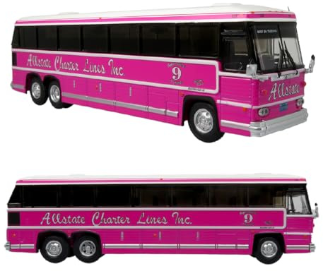 1980 MCI MC-9 Crusader II Intercity Coach Bus Pink Allstate Charter Lines Inc. 1/87 (HO) Diecast Model by Iconic Replicas 87-0272