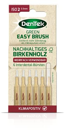 DenTek Green Brush Interdental-Bürsten - ISO/Größe 2 - fein - für enge Zahnzwischenräume - Griff aus FSC zertifiziertem Birkenholz - mit hygiensicher Schutzkappe aus Zuckerrohr, 20 g