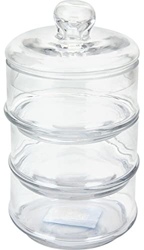 Rammento 3-Tier 22cm Tall Glass Storage Jar with Lid, Clear | Stackable Canister for Sweets, Biscuits, Nuts & Seeds | Biscuit Barrel/Cookie Jar for Kitchen Organisation | 13cm Wide Food Container