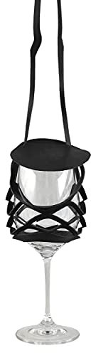 VINSTRIP® GLASSLING SCHWARZ - Weinglashalter zum Umhängen mit Schutzdeckel - praktischer Netzglashalter für Festivals, JGA, Stehparties, Weinwanderung, Geburtstagsausflug, ...
