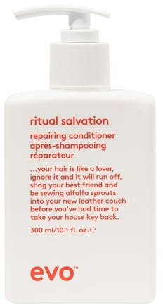 EVO ritual salvation repairing conditioner, Natürlicher für kraftloses, brüchiges und coloriertes Haar, verleiht Glanz und Geschmeidigkeit, vegan, ohne Sulfate, 300ml