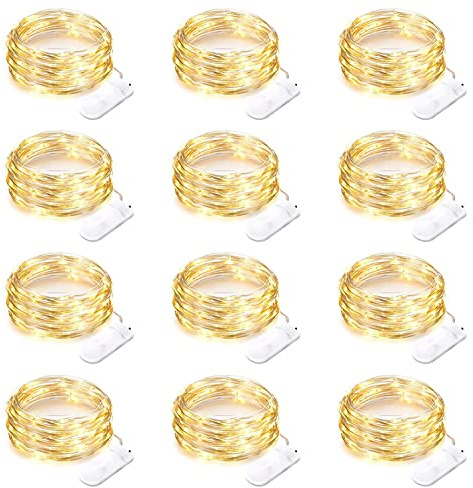 Yiaht 12 Pack Fairy Lights Battery Operated String Lights 7 Feet 20 Led Waterproof Christmas Lights Silver Wire Firefly Starry Moon Lights for Bedroom DIY Party Wedding Patio Christmas