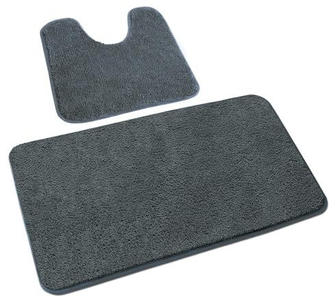 Rururug Juego de 2 Alfombra de Baño Antideslizante Alfombrilla Baño de Microfibra Alfombra de Ducha Ultra Suave Gris (50x80+50x40cm)
