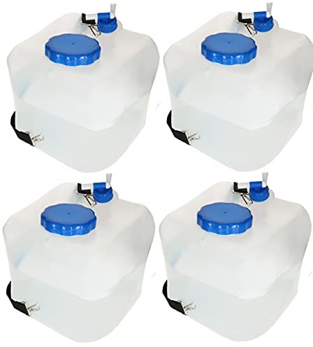 KOTARBAU® 4 x Bidones de agua plegable con grifo 16 litros, Contenedor de agua plegable, Depósito portátil con correa de transporte, Bidón garrafa con grifo de vertido, Recipiente de agua para camping