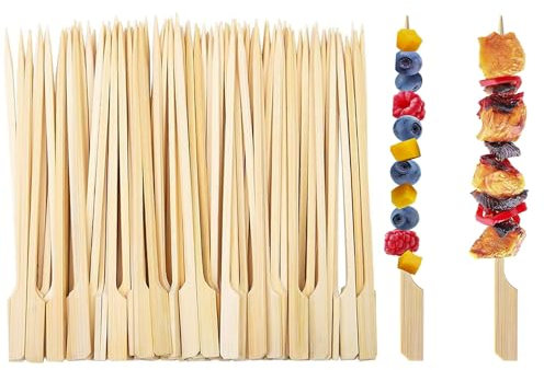 ASPIRE UK 50 Pieces Bamboo Paddle Skewers 18cm Sticks for BBQ, Grill, Roast, Campfire Natural Bamboo Cocktail Sticks for Appetizer, Fruit, Cocktail, Kabab, Chocolate Fountain, Barbecue and Grilling