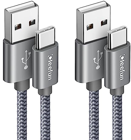 CLEEFUN USB C Cable Fast Charging [1m,2-Pack], 3A USB A to Type C Cord | Durable Nylon Quick Charger Lead for iPhone 17 16 15 Pro Max, Samsung Gaaxy S/A, Car Charger, iPad, Xperia, Pixel, Switch