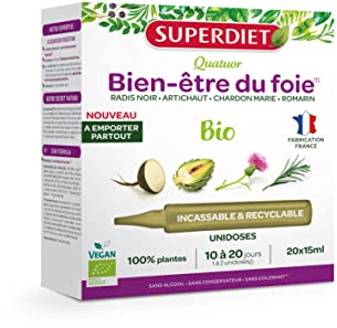 Détox foie bio, Digestion – Radis noir, Artichaut, Chardon Marie - Unidoses | Cure 20 unidoses de 15ml – Format Voyage- Digestion difficile, drainage hépatique - Fabrication française – Vegan – Superdiet